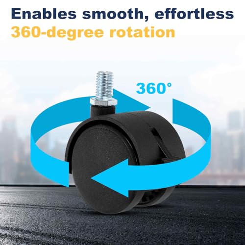 4Pcs 2" Swivel Stem Caster Wheels, M6x15mm Threaded Nylon, Black - size: M6x15mm