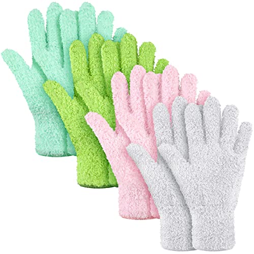 Bencailor 4 Pairs Microfiber Dusting Gloves Washable Reusable Cleaning Gloves Mittens for Plants House Cleaning Car Blinds - color: Green, Water Blue, Pink, White, size: Medium