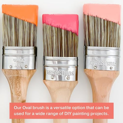 Chalk Style Paint Brush - Oval Brush with Synthetic Bristles for Smooth Furniture Paint Application with Minimal Brush Strokes, No Shedding, Vegan, Best for Water-Based Paint - 1.5" - size: 1.5"
