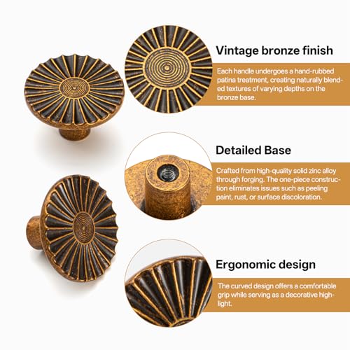 Liron Hardware 10 Pack Antique Brass Sunburst Vintage Cabinet Knobs - size: Knobs