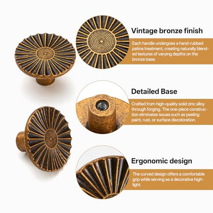 Liron Hardware 10 Pack Antique Brass Sunburst Vintage Cabinet Knobs - size: Knobs