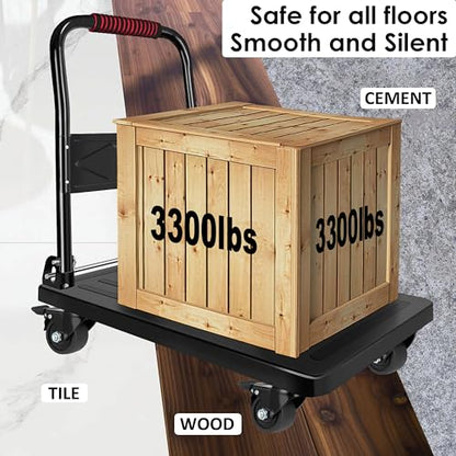 Finnhomy 2.5 Inch Caster Wheels Set of 4 Heavy Duty Low Profile Plate Swivel Casters with Brake Premium Nylon Wheels 3,300 Lbs Anti-wear Lockable Furniture Casters Sturdy for Toolbox Workbench Black - size: 2.5" (with Brake)