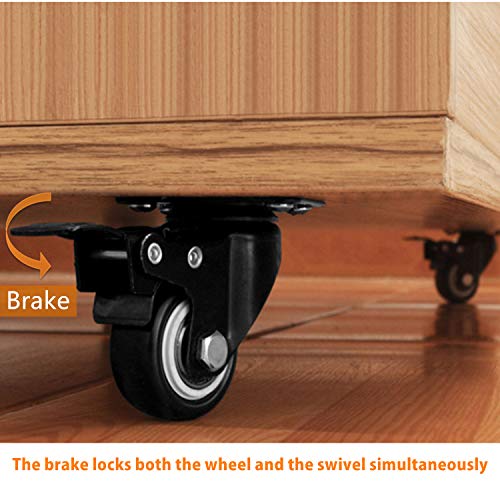 2 inch Casters Set of 4 with Brake, Polyurethane (PU) and Floor Protection, Noise-Free 360 Degree Swivel Wheels, Load Capacity-800lbs, Set of 4 (Includes Complete Screws Sets with Accessories) - size: 2 inch V-Black