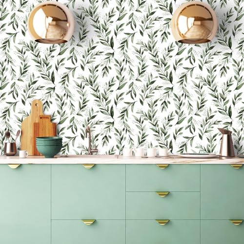 Livebor Leaf Wallpaper Peel and Stick Green Contact Paper17.7” x 118.1” - color: B-Green, size: 17.7" x 118.1"