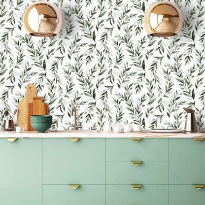 Livebor Leaf Wallpaper Peel and Stick Green Contact Paper17.7” x 118.1” - color: B-Green, size: 17.7" x 118.1"