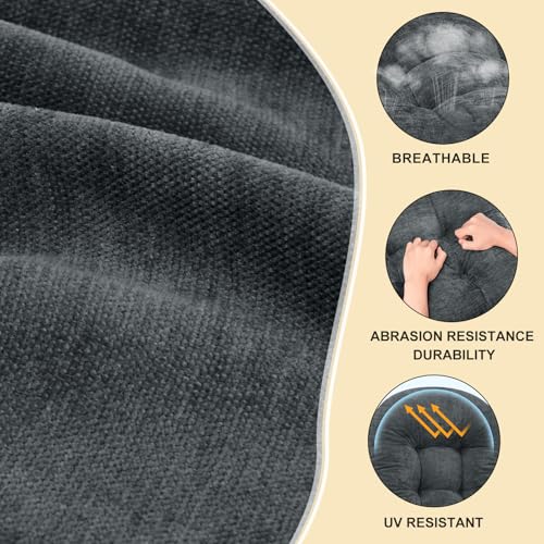 Rocking Chair Cushion - Chenille Fabric, High-Density Sponge, Durable Comfort Non-Slip Bottom Tufted Seat Pads with Ties, Chenille︱Dark Grey, 44x19x4 inch - color: Dark Grey