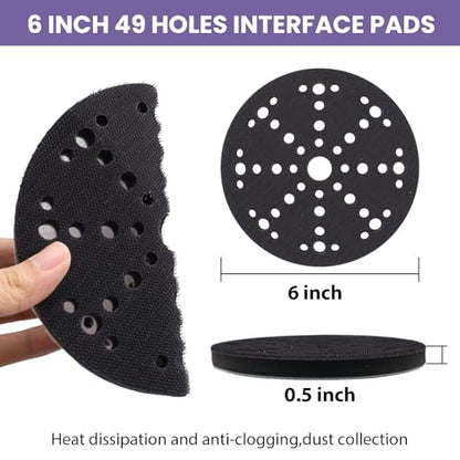 6 Inch 49 Hole Ceramic Sanding Discs with 2 Pcs Interface Pads, 50 Pack - style: Mix Grit + Interface Pad