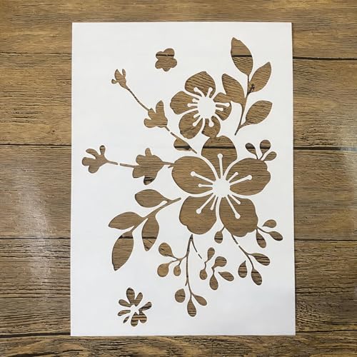 TIAMECH A4 Reusable Vintage Wildflower Branch Stencil for Painting - style: Vintage Wildflower Branch