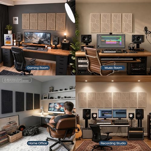 BUBOS 4 Pcs Decor Acoustic Panel 23.6x11.8" Self Adhesive Acoustic Wall Art - color: Black
