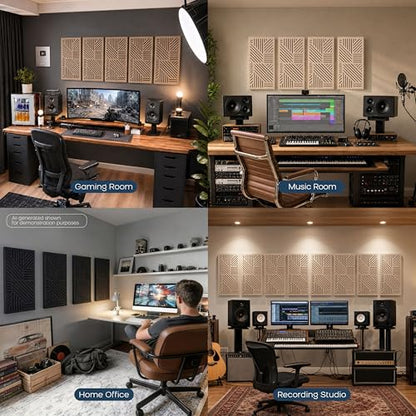 BUBOS 4 Pcs Decor Acoustic Panel 23.6x11.8" Self Adhesive Acoustic Wall Art - color: Black
