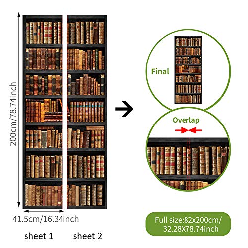 Modern Art Self Stick Vinyl Door Mural Sticker, Peel and Stick Removable Refrigerator Wrap Decal, Book Shelf, 32.3x78.7, 2 Pcs Set - color: Book Shelf