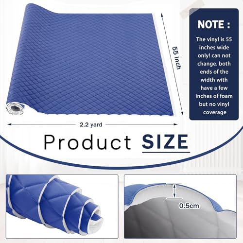 SmoothNovelty 2.1 Yards Diamond Quilted Vinyl Headliner Material 55 in Wide Faux Leather with Foam Backed 2" x 3" Diamonds Pattern Fabric for Car Furniture Upholstery(Blue) - color: Blue, size: 2.1 Yards