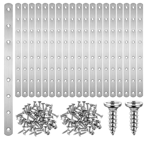 20 Pcs 12" Stainless Steel Flat Mending Plate Stainless Steel Straight Braces Metal Joining Repair Brackets for Wood with 160 Screws