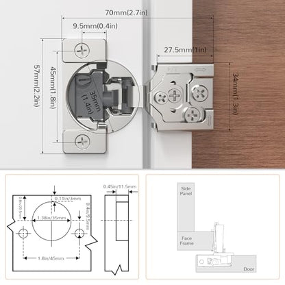 Chibery 10 Pack 3/4” Overlay 4D Soft Close Cabinet Hinges, Concealed Face Frame, Adjustable Closing Speed, 105° Opening Smooth Slow, Hidden Self Closing for Kitchen Corner, Cupboard (with Template) - size: 3/4” Overlay