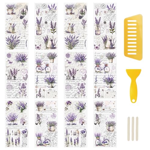 WANDIC 12 Sheets Retro Rub On Transfer Stickers,Lavender Decals Purple Flower Stickers Waterproof Decals Flower Stickers with Copywriting for Furniture Windows Craft Wall,12 * 6in - color: Purple Flower, size: 12 Sheets