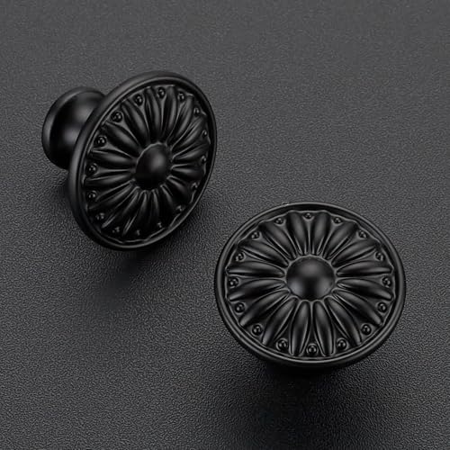 JOY DECOR Matte Black Cabinet Knobs Rosette Drawer Knobs 1-1/4 Inch 10 Pack - color: Matte Black