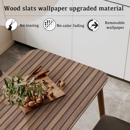 Wood Slat Panel Peel and Stick Wallpaper Brown Wooden Contact Paper - color: Brown, size: 17.7" x 236.2"