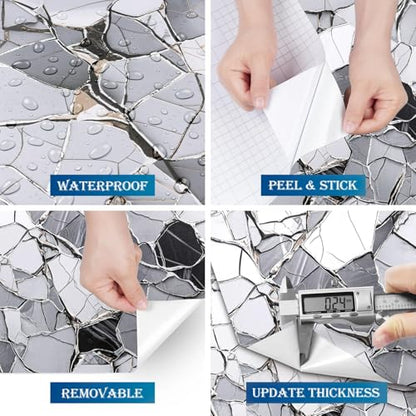 FunStick White Black Grey Marble Contact Paper for Countertops Stone Kitchen Countertop Contact Paper Peel and Stick Countertops Waterproof Removable Marble Wallpaper for Bathroom Walls Counter Tops - size: 12" x 200"