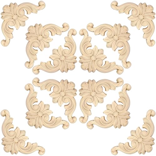 Wood Appliques 12PCS 3.1in Corner Onlays Wooden Embellishments - size: 3.1inch(8cm)