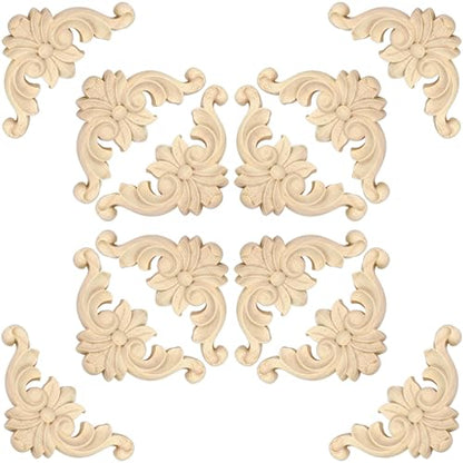 Wood Appliques 12PCS 3.1in Corner Onlays Wooden Embellishments - size: 3.1inch(8cm)