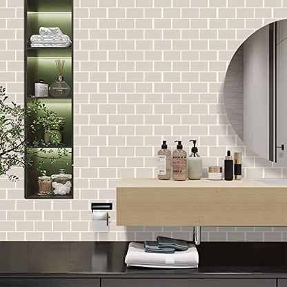 Alwayspon 10 Sheets 3D Thickened Peel and Stick Vinyl Backsplash Tiles, 12"x6" Self-Adhesive Wallpaper Wall Tile Stickers Stick on Subway Tiles for Kitchen Bathroom, Beige - color: T80028s