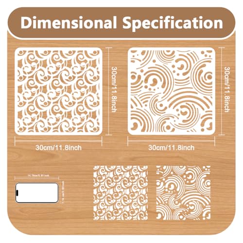 2Pcs Cosmic Swirl Mod Spiral Wall Stencil Templates 11.8 x 11.8 Inch Reusable Plastic Stencils for Painting on Wood Wall Floor Fabric Glass Furniture - style: Swirl Mod Spiral