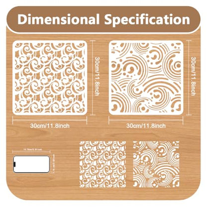 2Pcs Cosmic Swirl Mod Spiral Wall Stencil Templates 11.8 x 11.8 Inch Reusable Plastic Stencils for Painting on Wood Wall Floor Fabric Glass Furniture - style: Swirl Mod Spiral