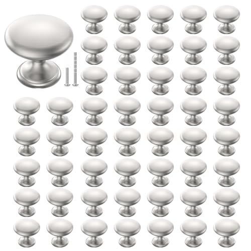 Cabinet Knobs Brushed Nickel 50 Pack, 1-1/6 Inch Round Solid Drawer Knobs - color: Silver, size: 50 Pack
