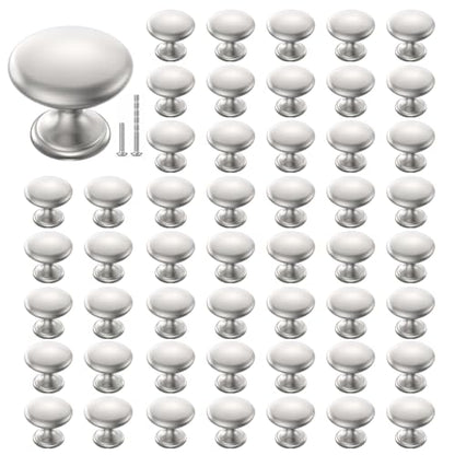 Cabinet Knobs Brushed Nickel 50 Pack, 1-1/6 Inch Round Solid Drawer Knobs - color: Silver, size: 50 Pack
