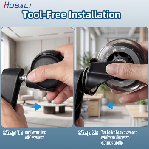 HOSALI 3 Inch Office Chair Wheels - Rubber Chair Casters Replacement, Heavy-Duty Computer Gaming Desk Caster Wheel Smooth & Safe Rolling for All Floors Including Hardwood and Carpet, Set of 5 - style: Modern-Black