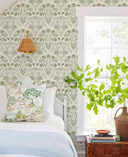 Green Tulip Floral Peel and Stick Wallpaper Retro Green Contact Paper - color: Green, size: 17.3" x 118"