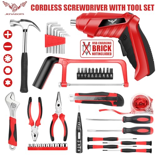 JENABOM 3.6V Cordless Electric Screwdriver Set, Home Tool Set