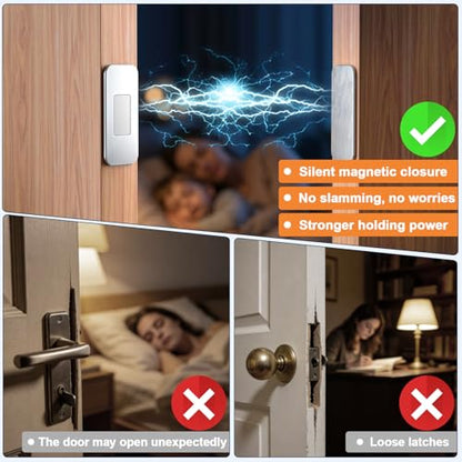 Magnetic Cabinet Door Catch, Ultra Thin No Drill Cabinet Door Magnets, Adhesive Stainless Steel Cabinet Latch to Stay Closed, Kitchen, Bathroom Magnetic Door Catch Closer 4 Pack
