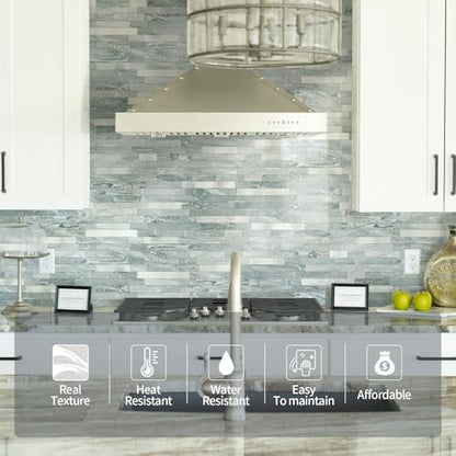 Yipscazo 5 Sheets Peel and Stick Stone Metal Tile Backsplash, Stick on Tiles for Backsplash Kitchen, Bathroom, Laundry Room, Camper, Fireplace (12'' X 12'', Polished Cyan) - color: Polished Cyan