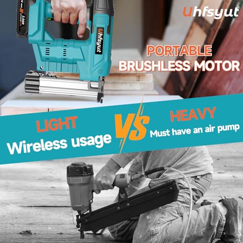 Nail Gun Cordless with Battery 21V 2 in 1 Brad Nailer and Staple Gun Dual Fire Modes Includes 2000 Fasteners Battery Charger for Carpentry DIY (One Electric Set)