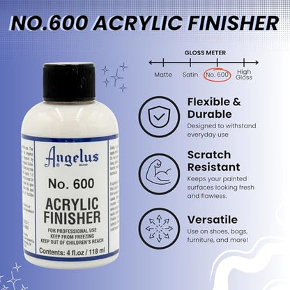 Angelus No. 600 Acrylic Leather Finisher – Flexible Clear Coat for Leather Shoes, Bags, Jackets & Accessories, High Shine Finish for Leather Craft & Restoration. No. 600-4 fl oz - size: 4 Fl Oz (Pack of 1)
