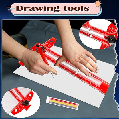 6 Pcs Woodworking Scriber Marking Line Ruler Adjustable Aluminum Alloy Sliding T-Square Ruler Precision Line Drawing Aid Ruler with Angle Scale Measuring Tool and Carpenter Pencil