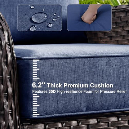 ZCUBED Luxury 6.2" Thick Outdoor Chair Cushions 2 Set - 22 x24 Inch 30D Sponge Filling Fade-Resistant Chair Cushion, Water Resistant & Removable Cover Patio Furniture Replacement Cushion,Blue - color: Blue, size: 22"x24" Extra Thick