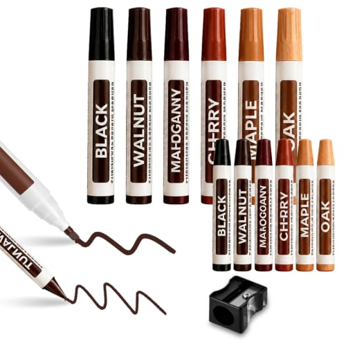 Furniture Touch Up Markers Set of 13, Wooden Furniture Floor Scratch Repair Kit- Markers and Wax Sticks with Sharpener for Fixing Stains and Scratches on Wood Floors,Tables,Desks