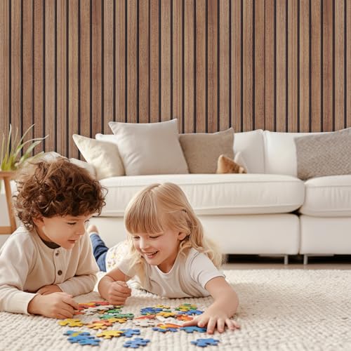 Wood Slat Peel and Stick Wallpaper Brown Wood Panel Wallpaper for Bedroom - color: Brown, size: 17.7" x 118"