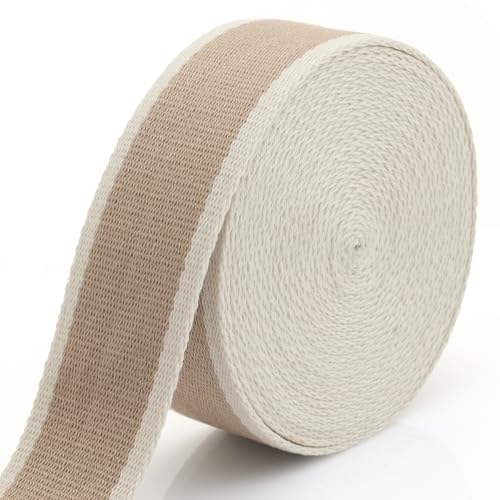 CRAFTMEMORE 1 1/2 Inches Cotton Webbing Strap, Two Tone Heavy Webbing for Arts & Crafts, Luxury Bag Strap (2 Yards, Tan-Ivory) - color: Tan-Ivory, size: 2 Yards