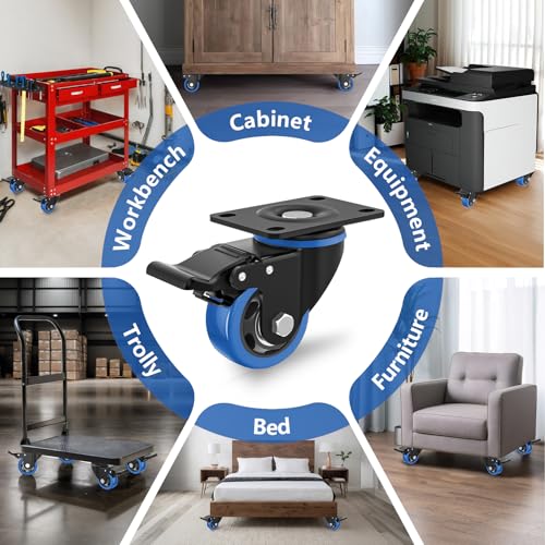 3 Inch Caster Wheels,Swivel Casters Set of 4 Heavy Duty with Safety Dual Locking,Plate Casters with Double Ball Bearings, Industrial Castor Wheels for Furniture,Workbench(Free Hardware Kits)