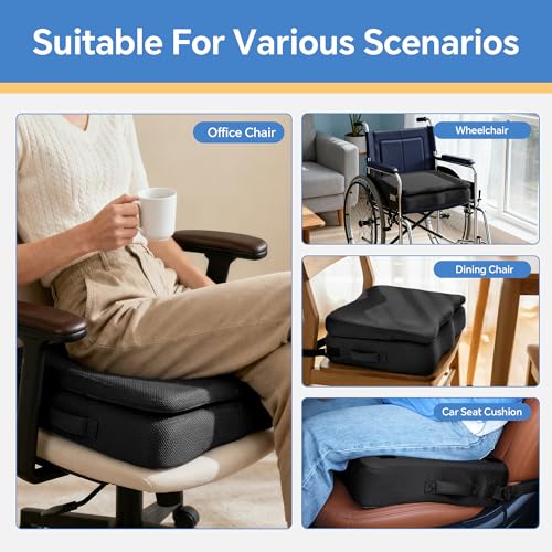 BALAPET Adjustable Thick Seat Cushion to Raise Height, Ergonomic Hip Cushion Post Surgery for Long Sitting, Memory Foam Hip Replacement Recovery Aids with Anti-Slip Strap(Black) - color: Black