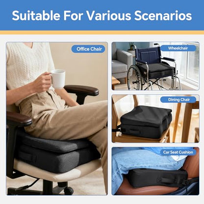BALAPET Adjustable Thick Seat Cushion to Raise Height, Ergonomic Hip Cushion Post Surgery for Long Sitting, Memory Foam Hip Replacement Recovery Aids with Anti-Slip Strap(Black) - color: Black