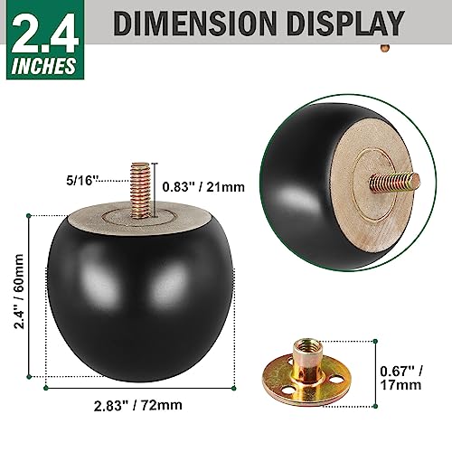 FoDau770 Rubber Wood Furniture Legs 2.4 Inch, Black Couch Legs, 4pcs - color: Black, size: 2.4 Inch