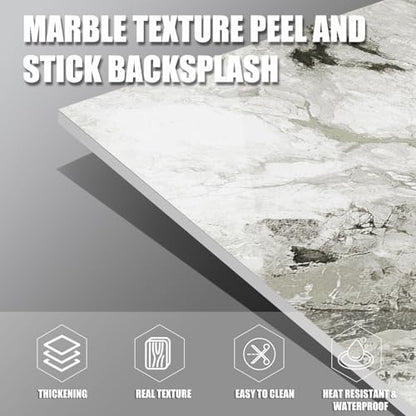 Marble Peel and Stick Backsplash 23.6 x11.8 in, 10PCS - color: Green-White Marble