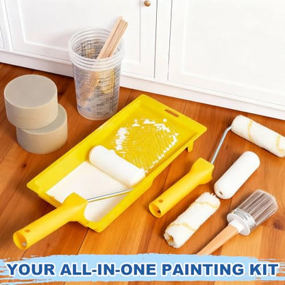 LemonRoad 18 Pieces Paint Brush and Roller Set, Painting Supplies for Cabinet Furniture, with Sponge, Tray Liner, Cup and Mixing Stick, Tools to Finish All in One Paint(4 Inch,Combo Brush Set) - size: 4 Inch, style: Combo Brush Set