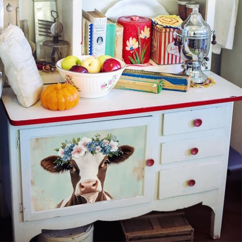 OLYCRAFT 3Pcs/Set Topiary Cow Rub on Transfers for Furniture and Crafts 6x12 Inch Ranch Cows Furniture Decals Decor Animal Theme Transfer Stickers with 1pc Scraper for Wood Envelope Home Decorations - style: Ranch Cow