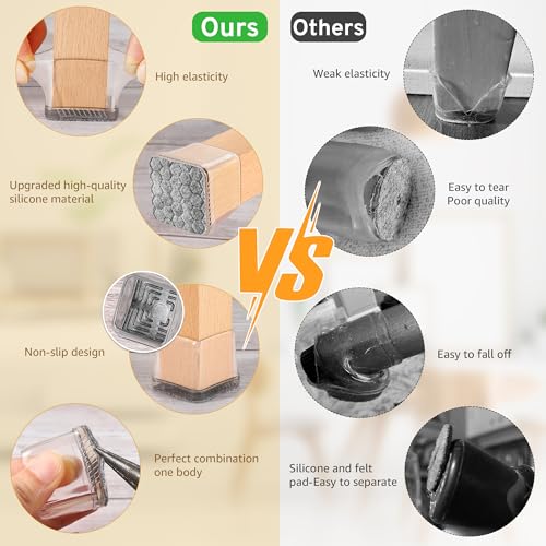 24PCS Square Chair Leg Floor Protectors, Furniture Sliders, Chair Leg Protectors for Hardwood Floors, Non-Slip Felt Furniture Pads, Silicone Cap Covers to Protect Floors, (Fit 0.75" - 1.1") - size: S-Clear(Fit 0.75" - 1.1")