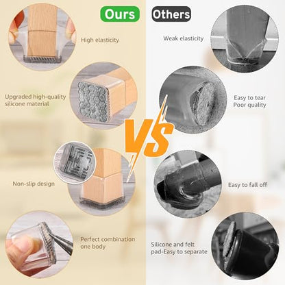 24PCS Square Chair Leg Floor Protectors, Furniture Sliders, Chair Leg Protectors for Hardwood Floors, Non-Slip Felt Furniture Pads, Silicone Cap Covers to Protect Floors, (Fit 0.75" - 1.1") - size: S-Clear(Fit 0.75" - 1.1")